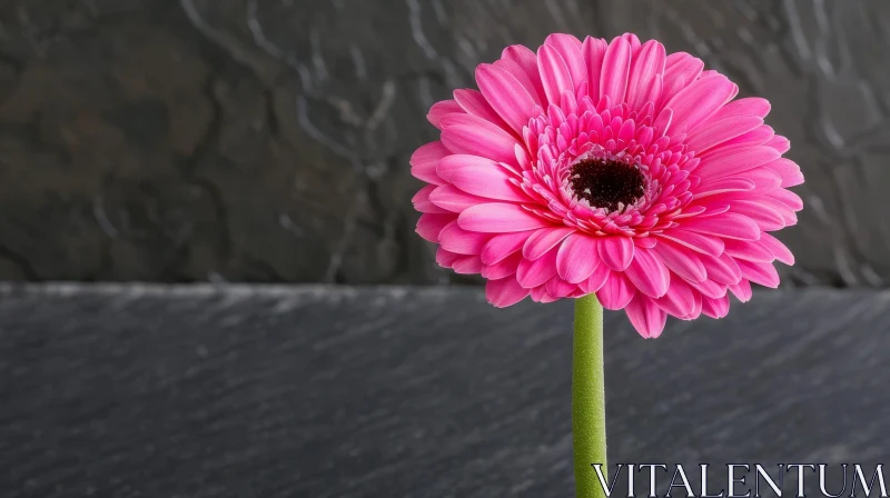 Pink Gerbera Daisy Close-up on Dark Stone Background AI Image
