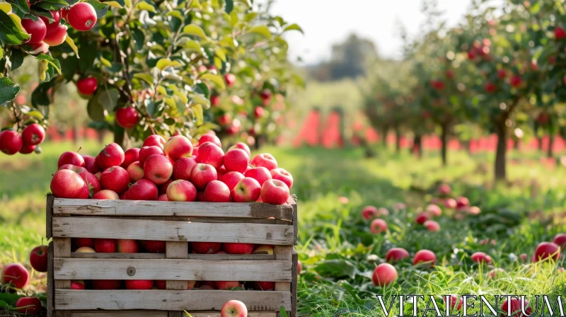 Ripe Red Apples in Orchard Crate AI Image