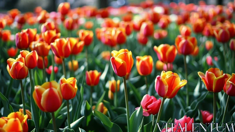 Beautiful Red and Yellow Tulips in Full Bloom AI Image
