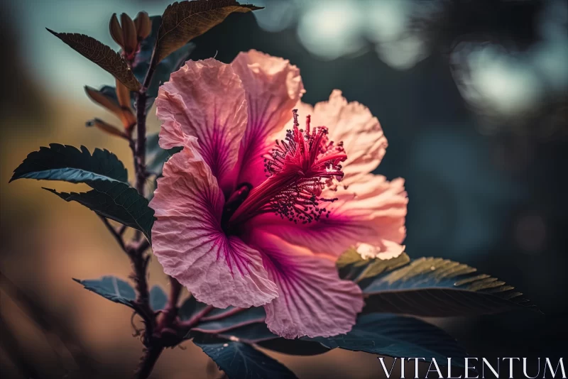 Captivating Pink Hibiscus Flower: A Delicate Interplay of Light and Shadow AI Image
