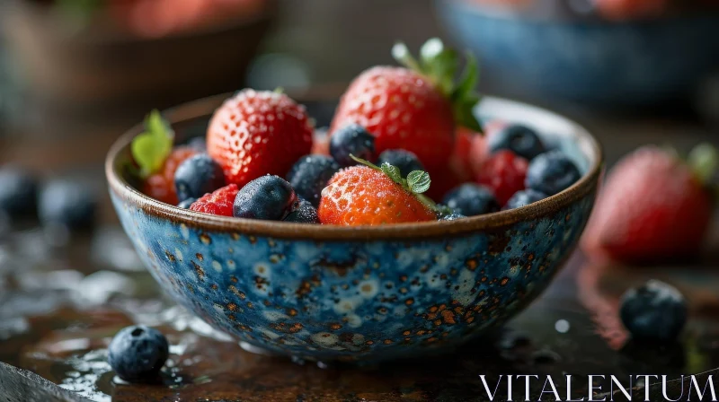 Fresh Berry Mix in Ceramic Bowl on Wooden Table AI Image