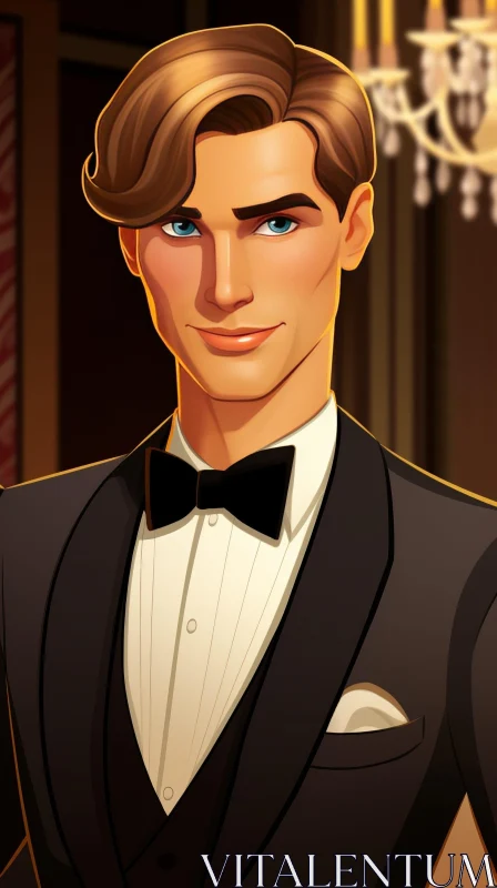 Stylish Young Man Portrait in Tuxedo AI Image