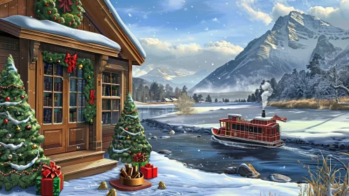 Winter Cabin Christmas Scene