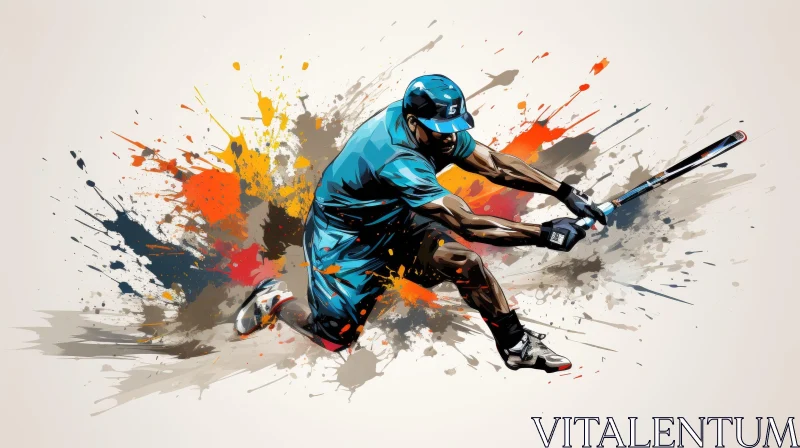 Baseball Batter Digital Painting - Sports Artwork AI Image