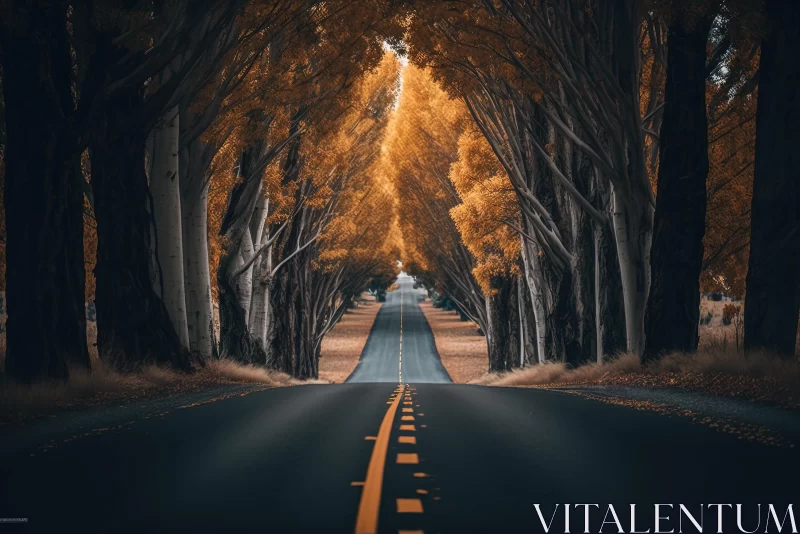 Captivating Documentary Photos of an Empty Road with Trees AI Image