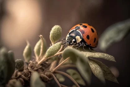 Captivating Ladybug on Leaf: A Realistic and Dramatic Still Life