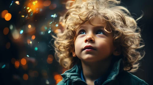 Curly Haired Boy Portrait with Wonder and Curiosity