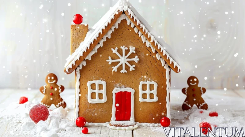 Enchanting Gingerbread House in Snowy Setting AI Image