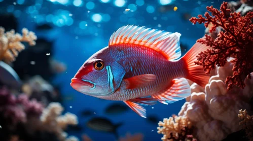 Graceful Red and Blue Fish Swimming in Colorful Coral Reef