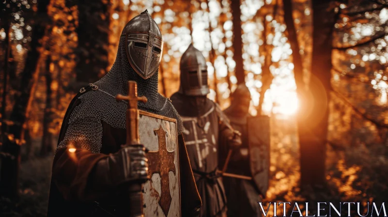 Medieval Knights in Armor - Forest Scene AI Image