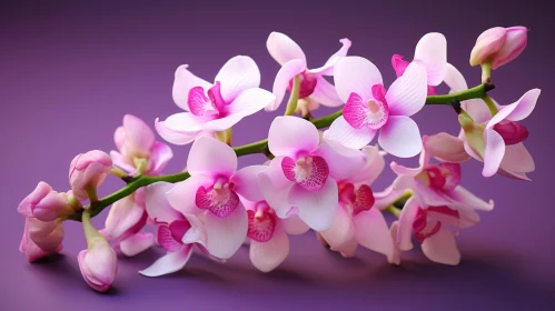 Pink Orchids on Green Branch | Purple Background Photo
