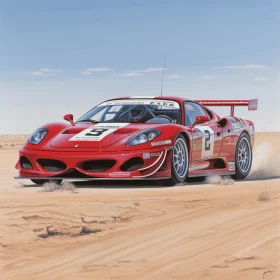Red Racing Car Speeding Through the Desert - Meticulous Artwork