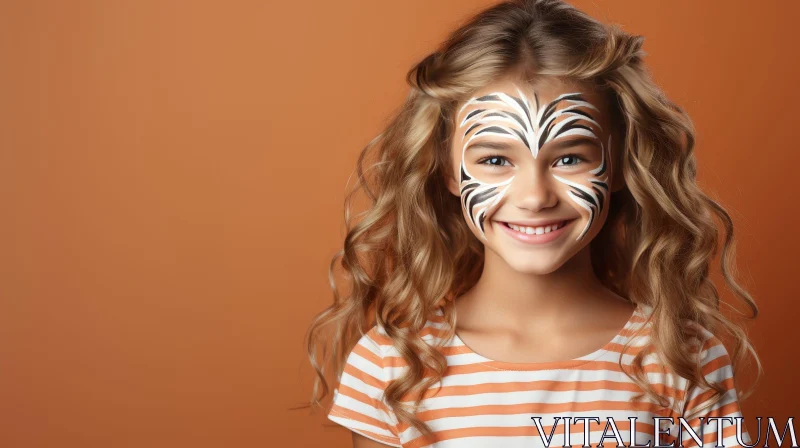 Smiling Girl with Tiger Face Painting AI Image