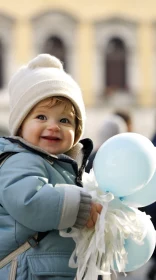 Smiling Toddler Boy with Blue Balloons