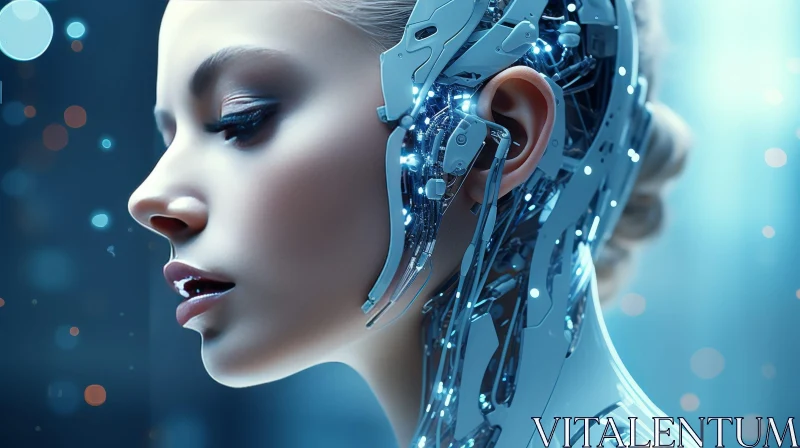 Futuristic Woman Portrait with Robotic Endoskeleton AI Image