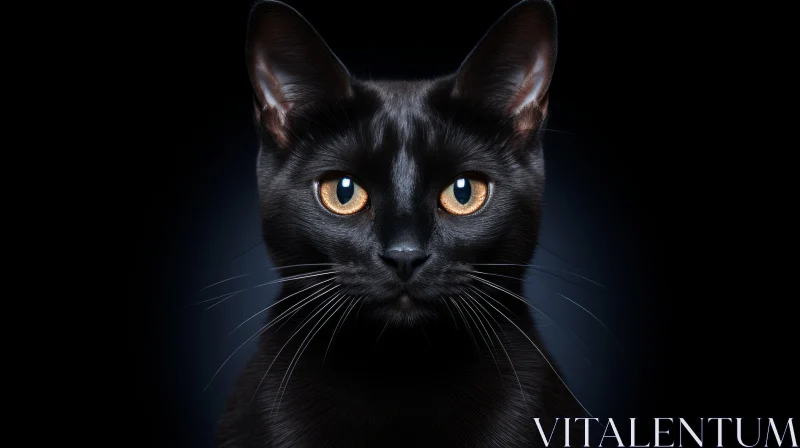 Intense Black Cat Portrait with Yellow Eyes AI Image