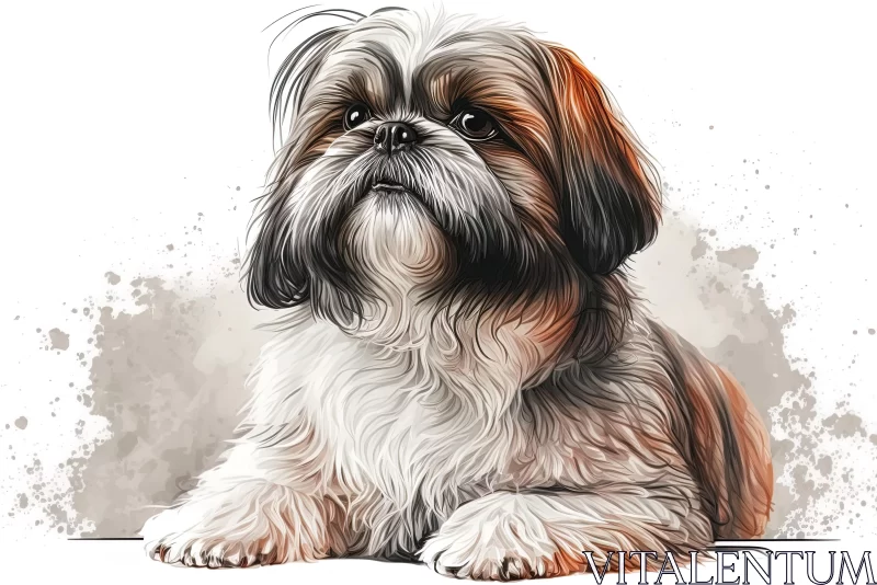 Captivating Shih Tzu Dog Watercolor Illustration | Contoured Shading AI Image