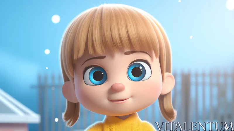 Cute Cartoon Girl | 3D Rendering | Blonde Hair & Blue Eyes AI Image