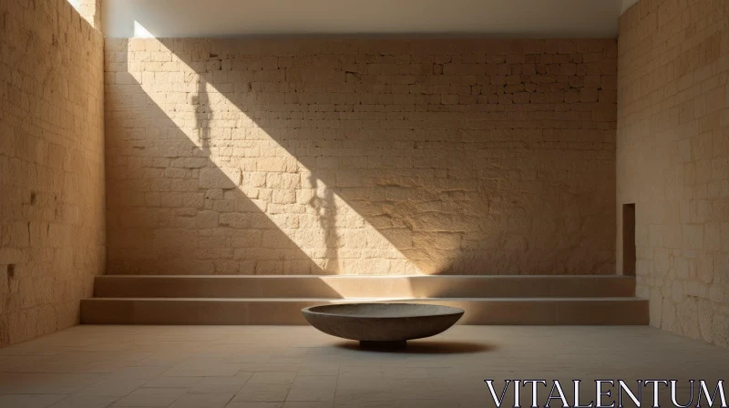Stone Room with Large Bowl and Sunlight AI Image