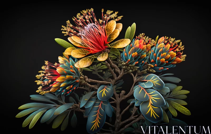 Vibrant 3D Tropical Flower Art with Abstract Botanical Illustrations AI Image