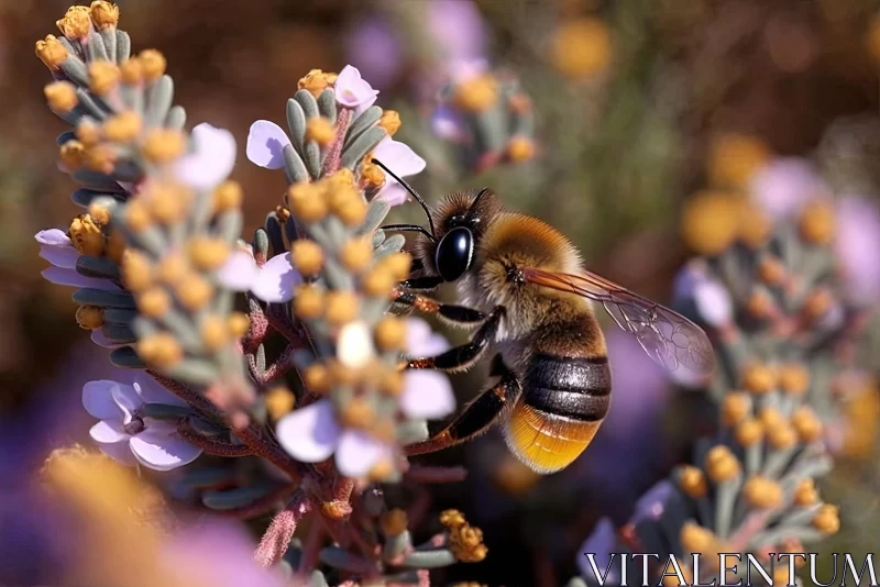 Captivating Close-Up: Honey Bee on Vibrant Purple Flower AI Image