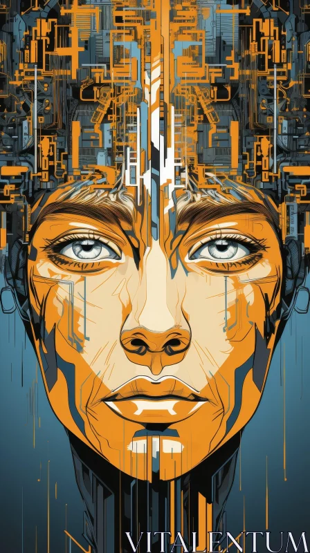 AI ART Cyborg Woman Portrait - Retro-Futuristic Aesthetic