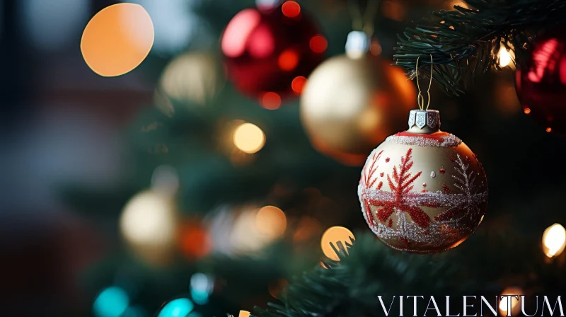 Enchanting Christmas Tree Decor with Ornaments and Lights AI Image