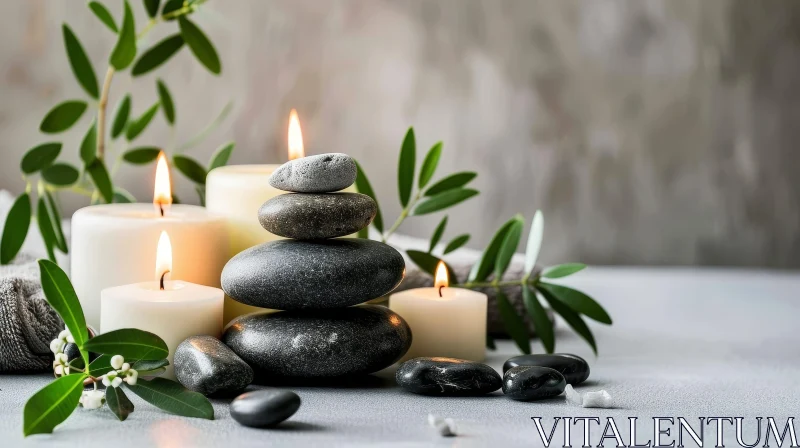 Tranquil Spa Stones and Candles Composition AI Image