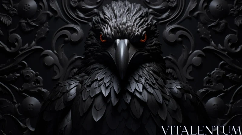 AI ART Black Eagle 3D Rendering with Red Eyes