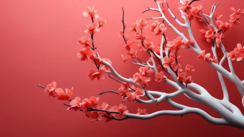 Cherry Blossom Tree 3D Rendering on Pink Background