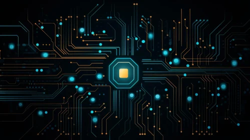 Glowing Orange CPU on Circuit Board - Futuristic Technology Image