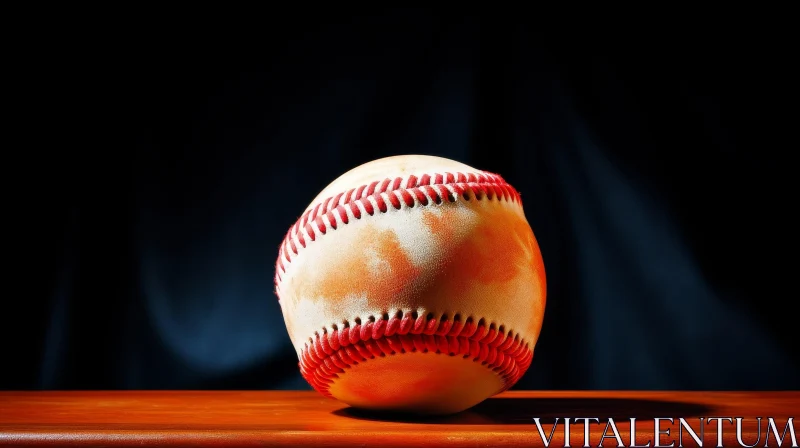 Vintage Baseball Close-up on Wooden Table AI Image