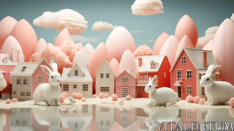 Whimsical Easter Village - 3D Rendering AI Image