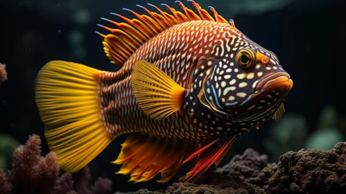 Colorful Fish Swimming in Blue Sea with Coral Reef