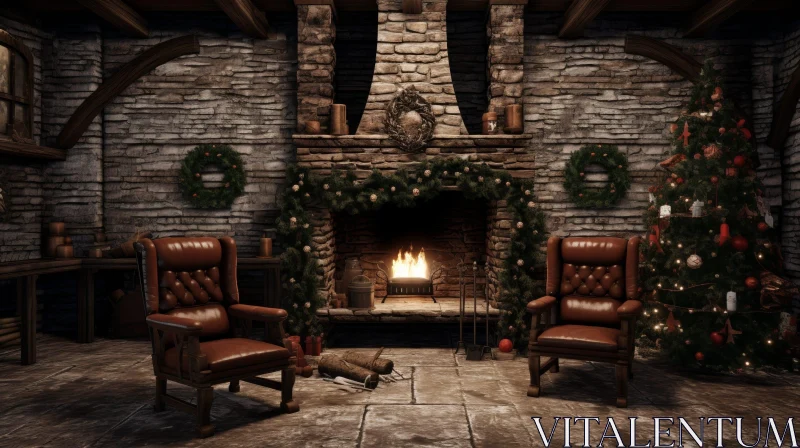 Cozy Living Room with Fireplace - 3D Rendering AI Image