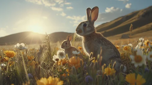 Enchanting Rabbits in a Flower Field