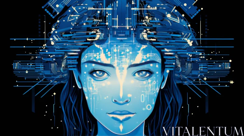 Enigmatic Portrait of a Woman with Blue Skin and Intricate Headdress AI Image
