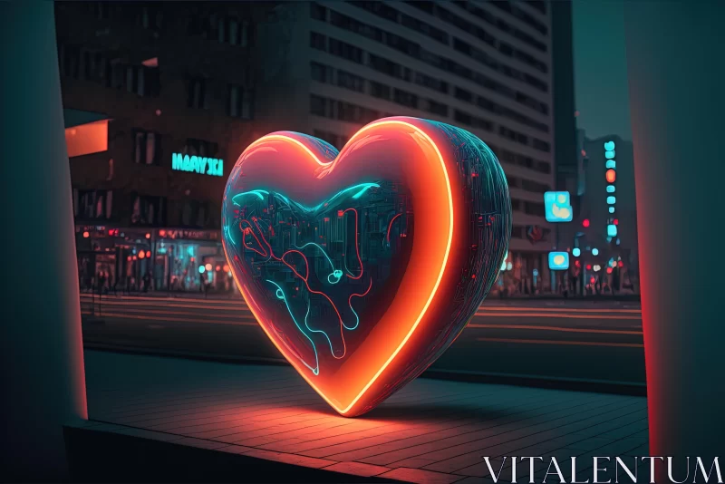 Mesmerizing Neon Heart Art on a Dimly Lit Street AI Image