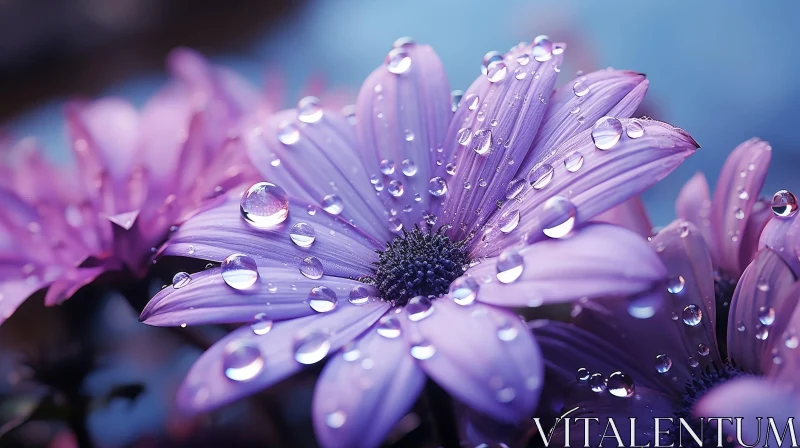 Purple Daisy Close-up with Water Drops - Serene Floral Beauty AI Image