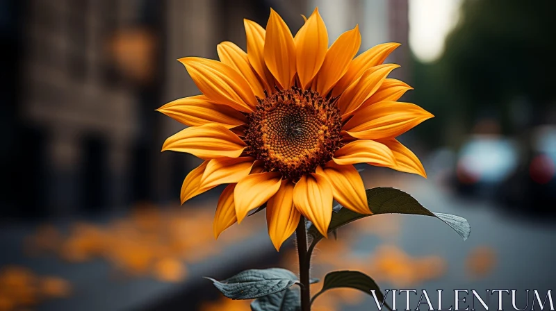 Sunflower Bloom in Urban Setting AI Image