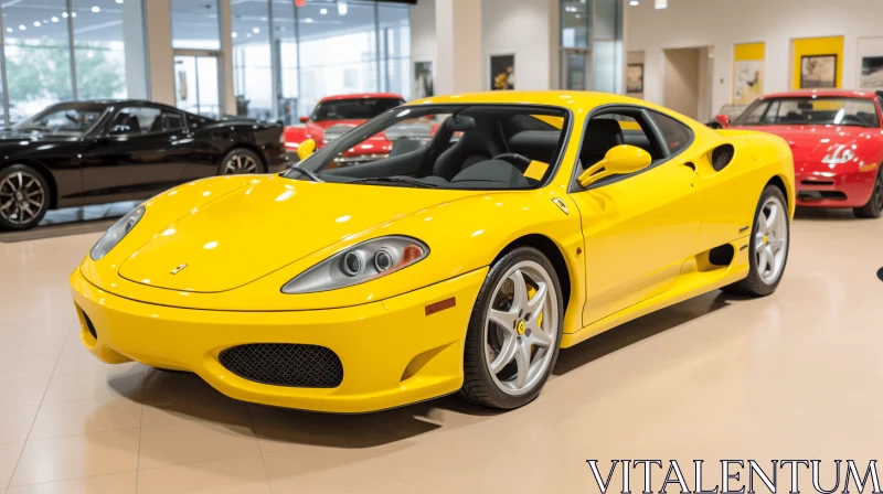 Yellow Ferrari F430 in Stylish Showroom | Vibrant and Lively AI Image