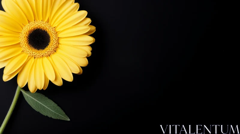 AI ART Yellow Gerbera Daisy Flower Close-up on Black Background