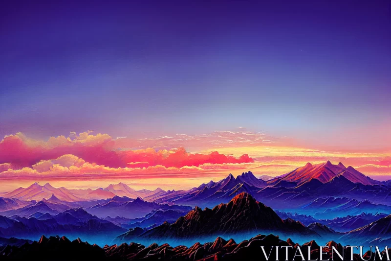 Captivating Sunset Painting of Mountains - Hyper-Detailed Realistic Art AI Image