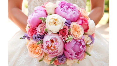 Elegant Bride with Pink and White Flower Bouquet