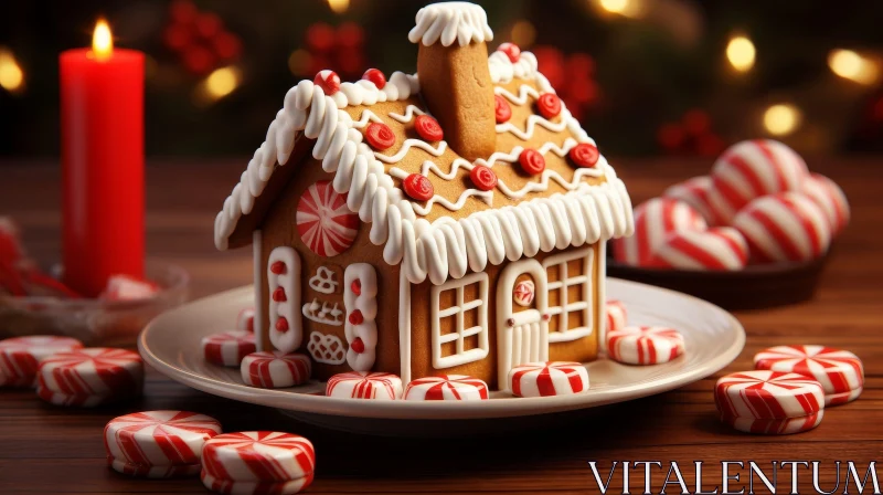 Festive Gingerbread House with Peppermint Candies AI Image