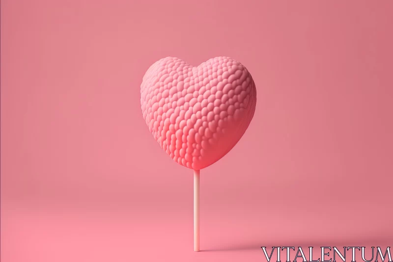 Pink Heart Lollipop on Stick | Textured Pink Background AI Image
