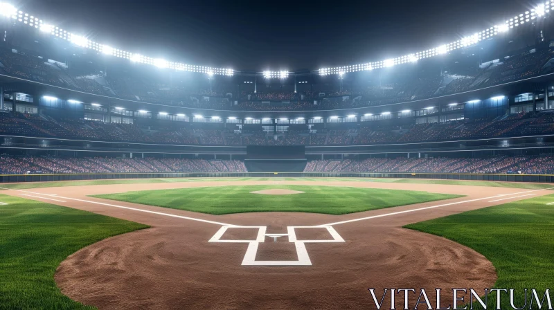 Exciting Night View of a Baseball Stadium AI Image