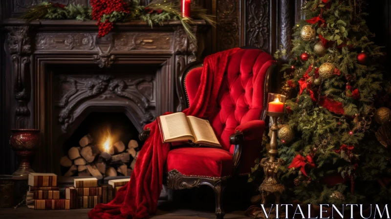 AI ART Festive Living Room Decor with Christmas Tree and Fireplace
