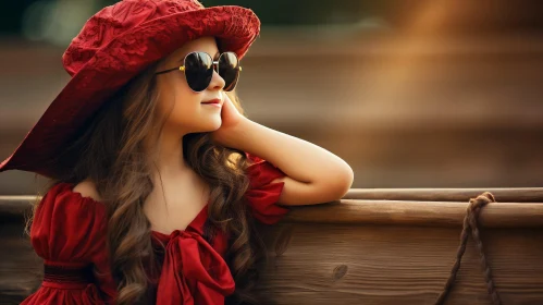 Young Girl in Red Hat and Sunglasses in Forest Setting