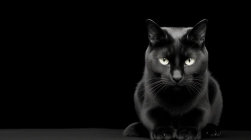 Black Cat with Green Eyes on Table